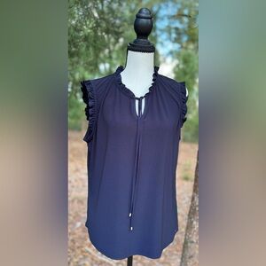 Tommy Hilfiger Navy Ruffle Tie-Front Sleeveless Top